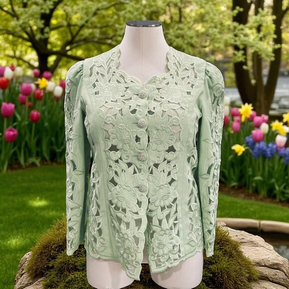Night Studio Mint Green Sheer Lace Blazer Women 14 Mother Of Bride Formal Church - Picture 1 of 10